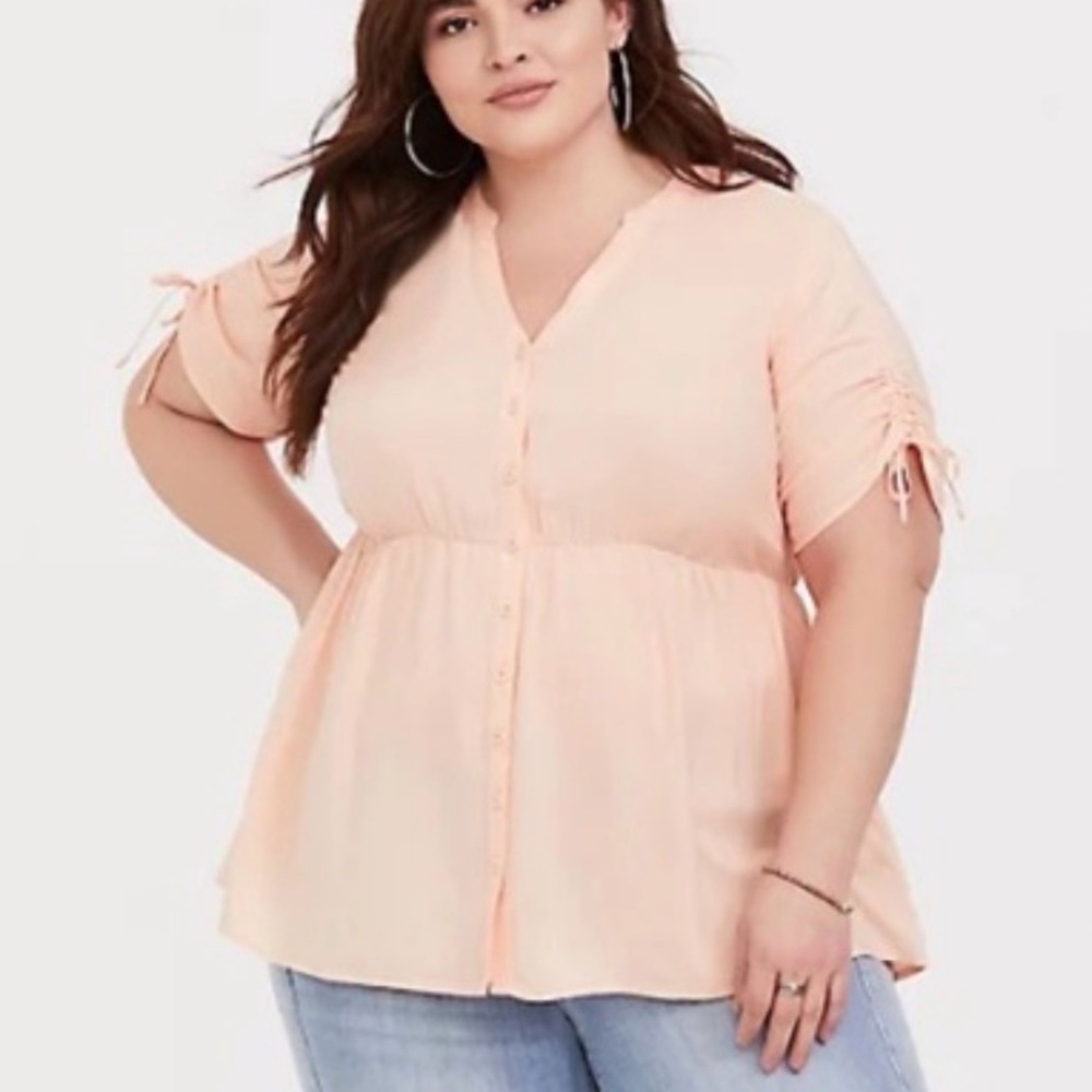 Torrid Women's Peach Button-Down babydoll Top 1